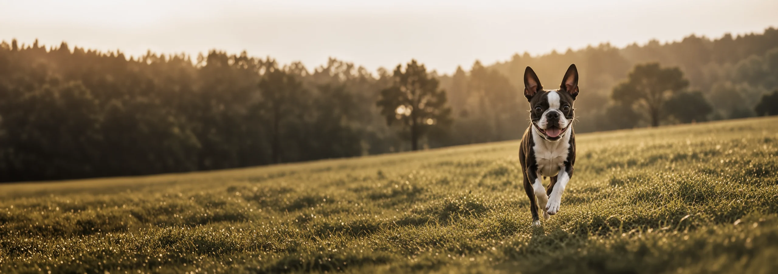 A happy dog run in a green grass field