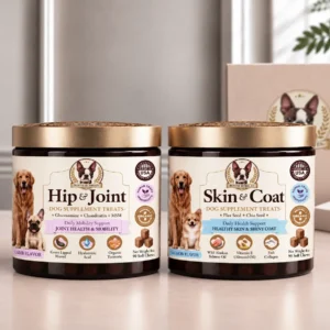 Bostie Bubbles - Hip & Joint and Skin & Coat dog supplement treats, 90 soft chews per jar.